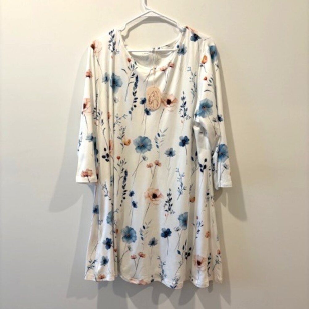 Zeagoo Blue Floral Swing Flare Tunic and 3/4 Sleeves